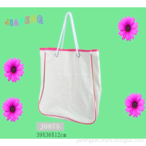 Purple Piping Nylon Tote Bag With Drawstring Handle